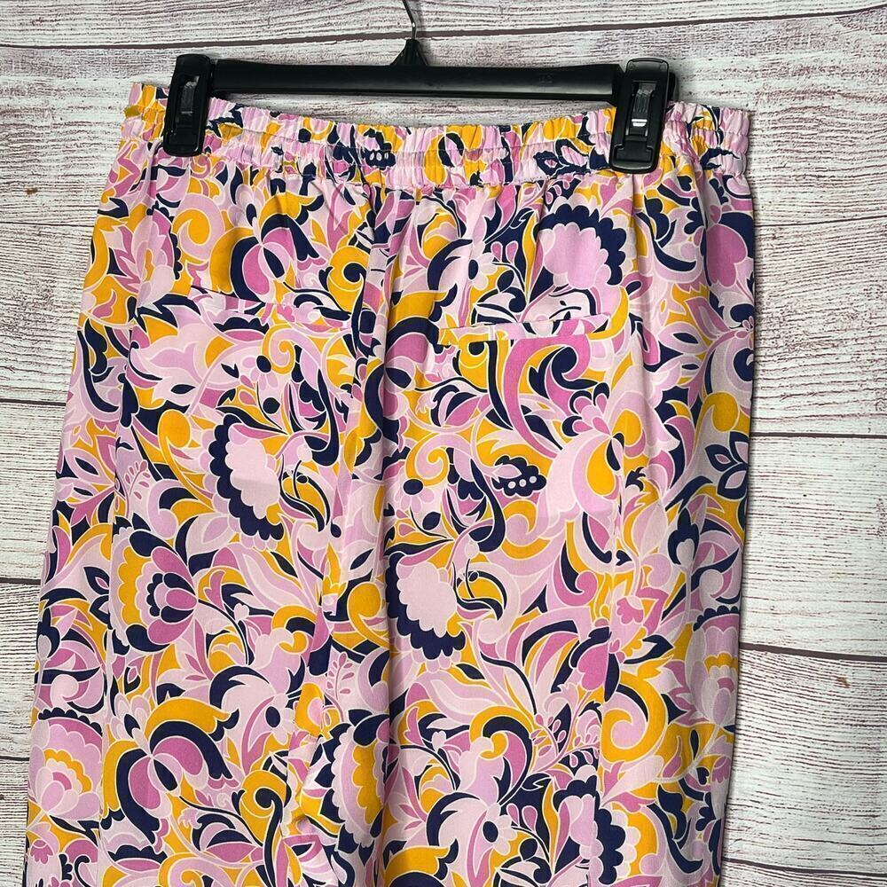 J. Crew Pull On 100% Silk Colorful Fun Bright Paisley Swirl Pants Size 8 - Picture 12 of 12